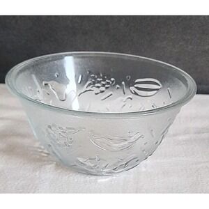 Pressed Glass Clear Textured Serving Bowl KIG  Fruit Vegetable Pattern Vintage